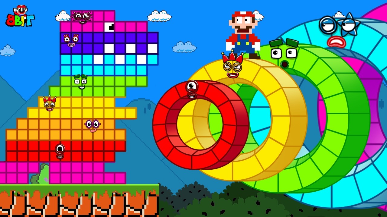 Mario and NumberBlocks 1: Giant Rainbow Ring Maze Escape Challenge! | Game Animation