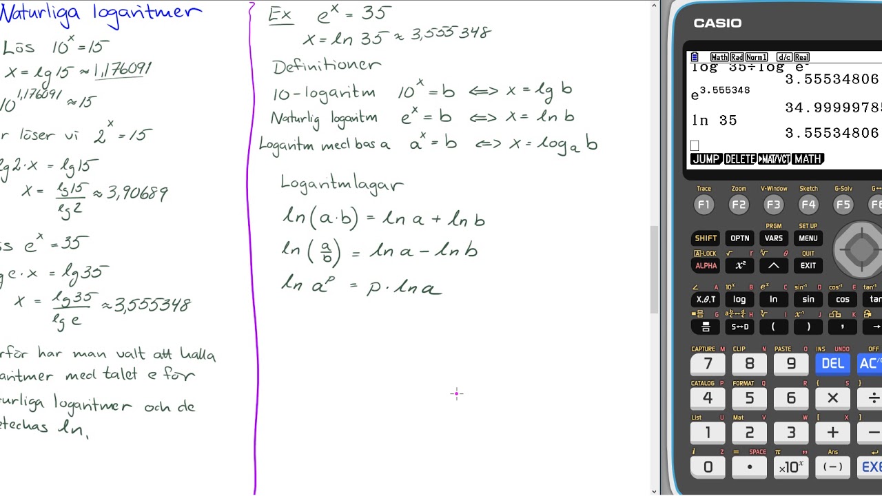 Matematik 5000 Matematik 3b Kap 2 Genomgång Naturliga logaritmer