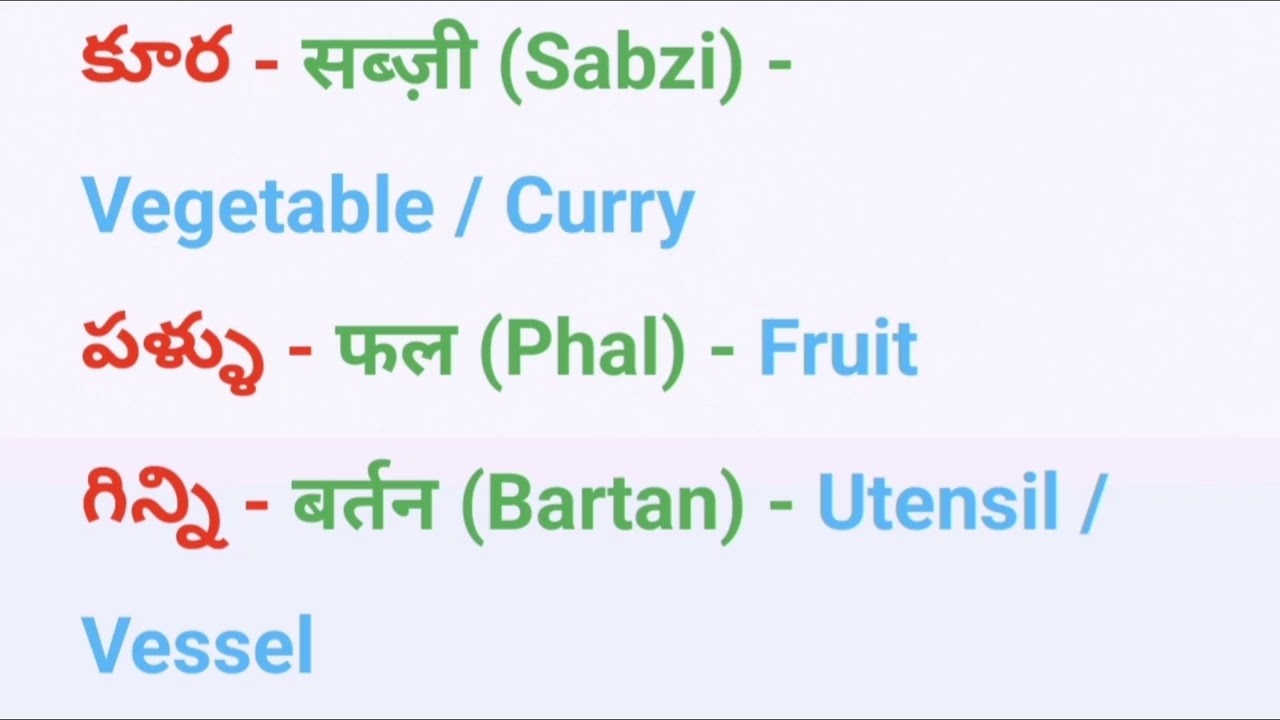 100 DAILY USE HINDI WORDS TO LEARN THROUGH TELUGU 