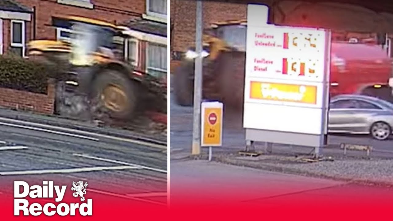 Watch as drug driver runs tractor to plough into homes