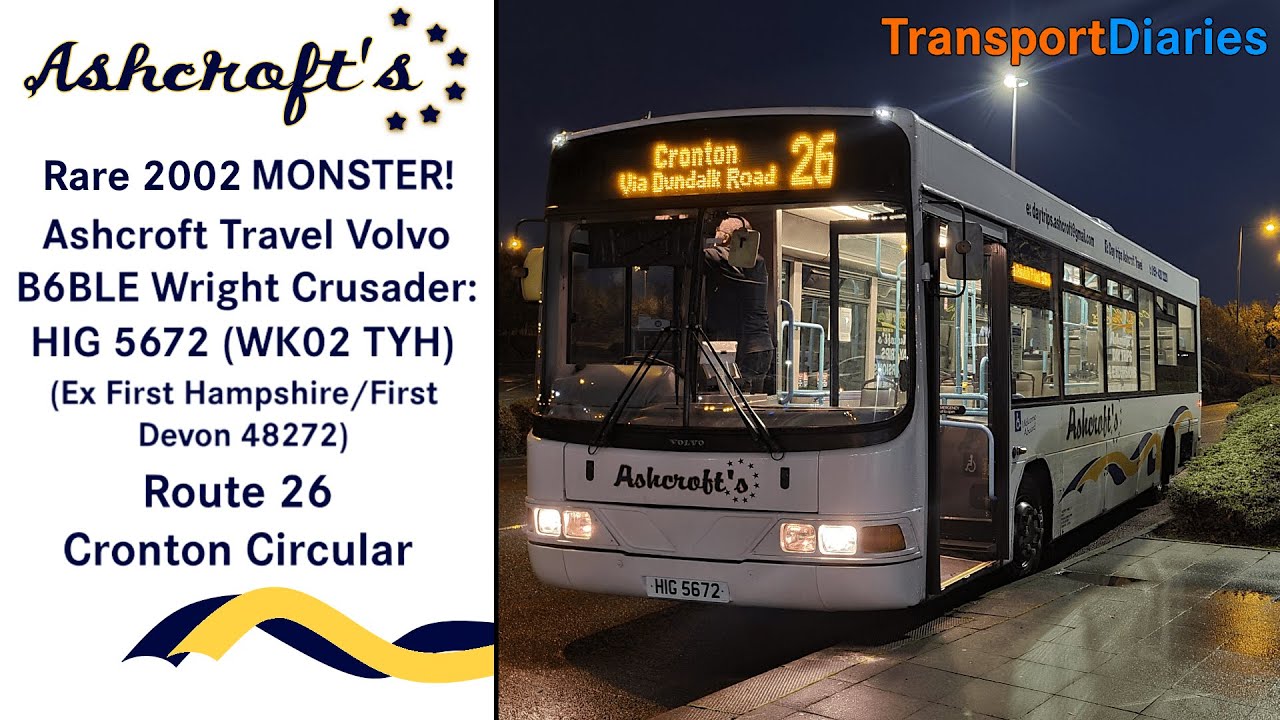 Rare 2002 Monster! Ashcroft Travel Volvo B6BLE Wright Crusader: HIG 5672