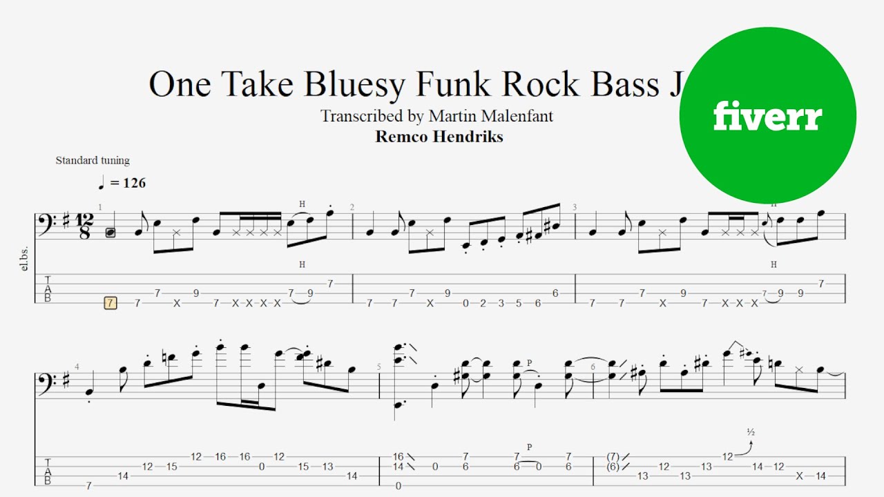 Remco Hendriks - One Take Bluesy Funk Rock Bass Jam (bass tab)