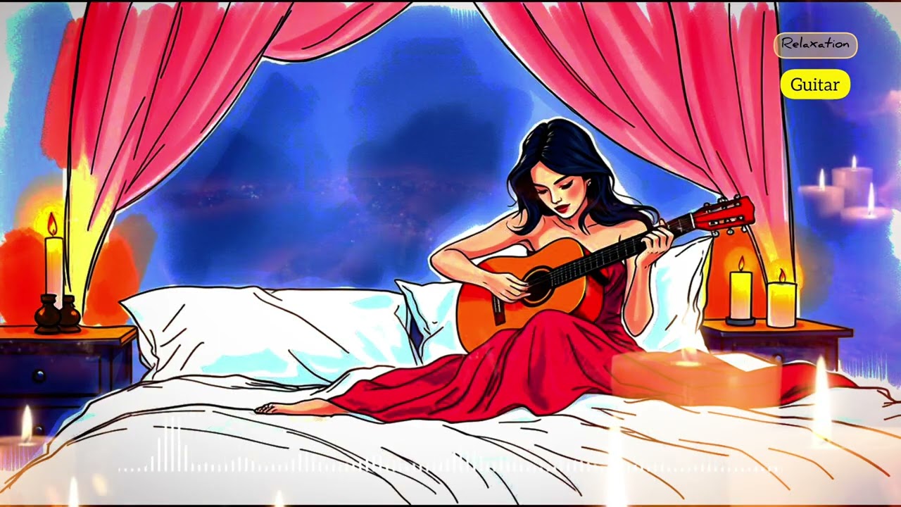 Relaxing Acoustic Guitar Played by a Woman in Warm Room Light
