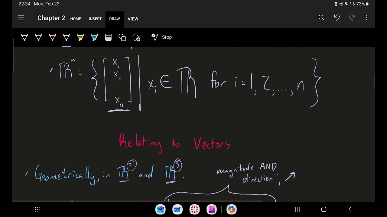 MAT2250: Elementary Linear Algebra - Vectors in R Superscript n
