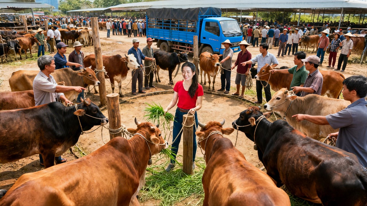 Buy Many Cows From Farmers, Use Truck Transport Cows Go To Countryside Market Sell