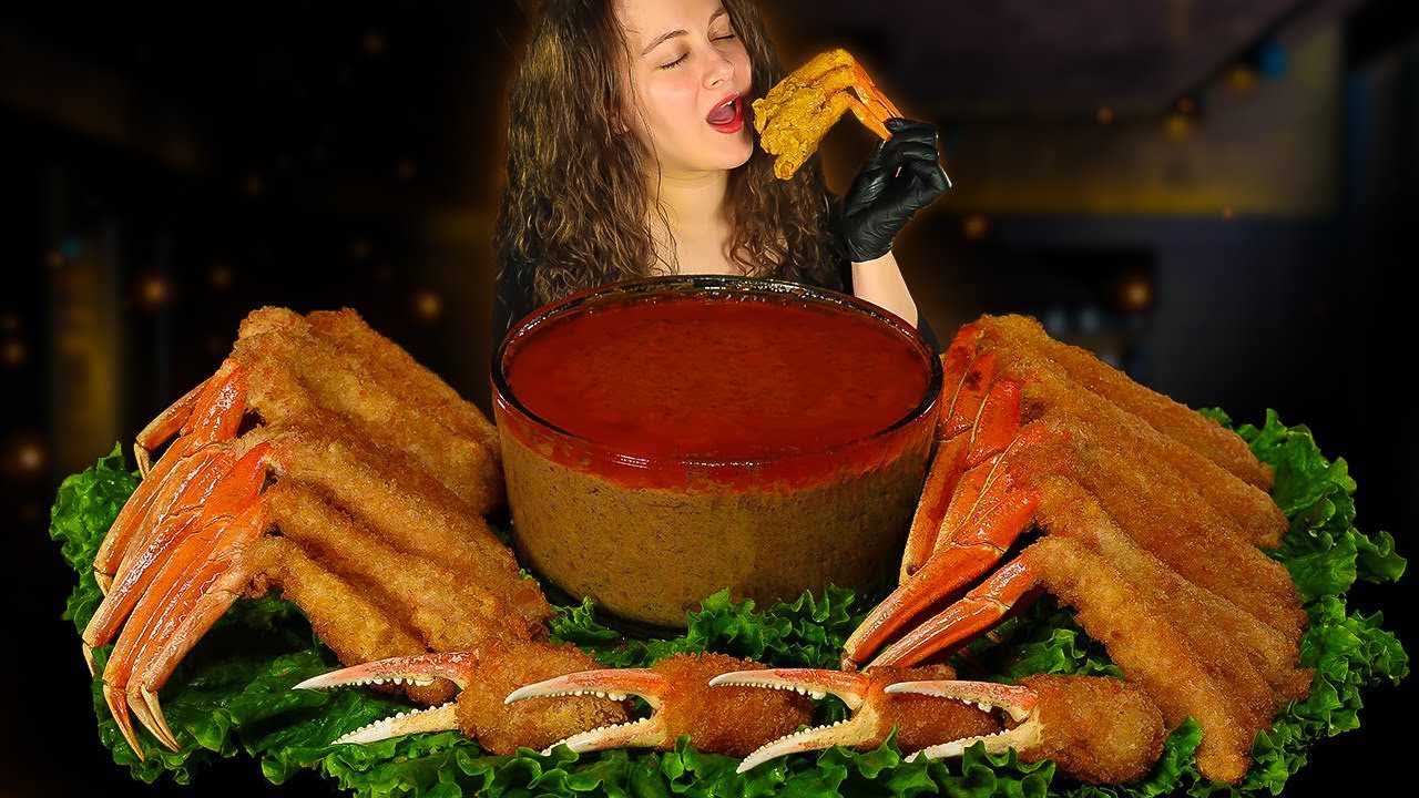 ASMR * Crunchy Tempura Snow Crab in Creamy Garlic Sauce *  MUKBANG * أكل أصوات السلطعون