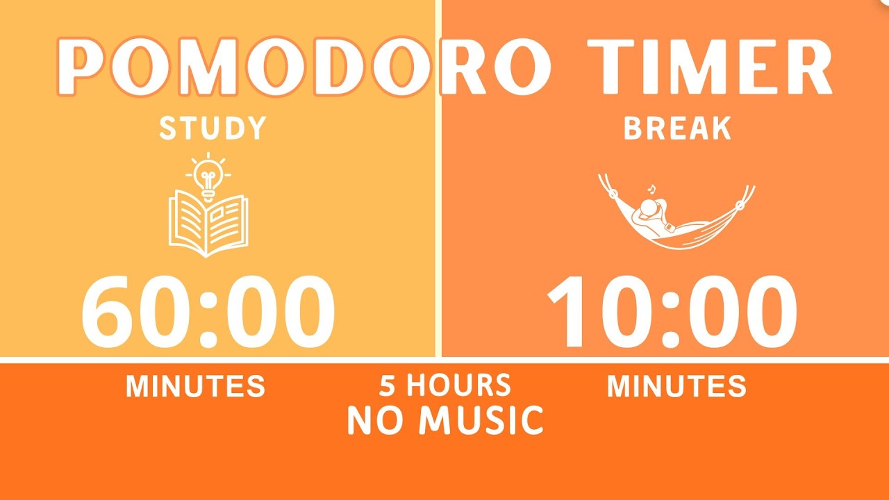 60 / 10 Pomodoro Timer | Focus, Study, Reflection | Productivity | No Music Focus Timer