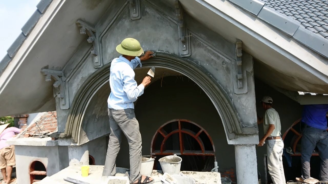 Amazing Technique Construction Rendering Sand & Cement Decorate dome House - Building Step By Step