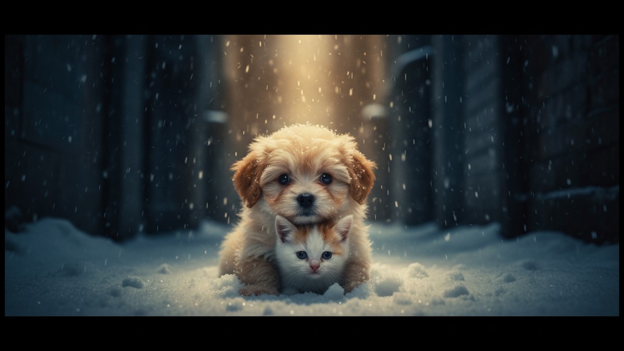 Tragedy of the snow season stray dog saves abandoned kitten part 1