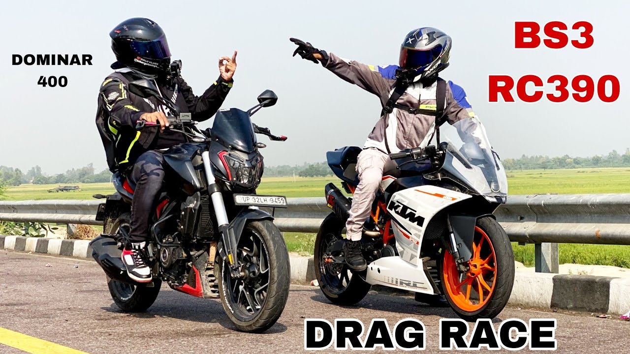 bs3 ktm rc390 vs bajaj dominar 400 bs6 [ drag race ]
