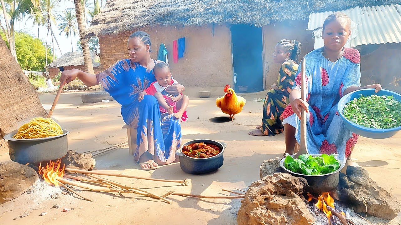 From Village Pots to Global Flavor🍝Cooking Spaghetti,Tender Mutton & Veggies Under The African Sun☀️