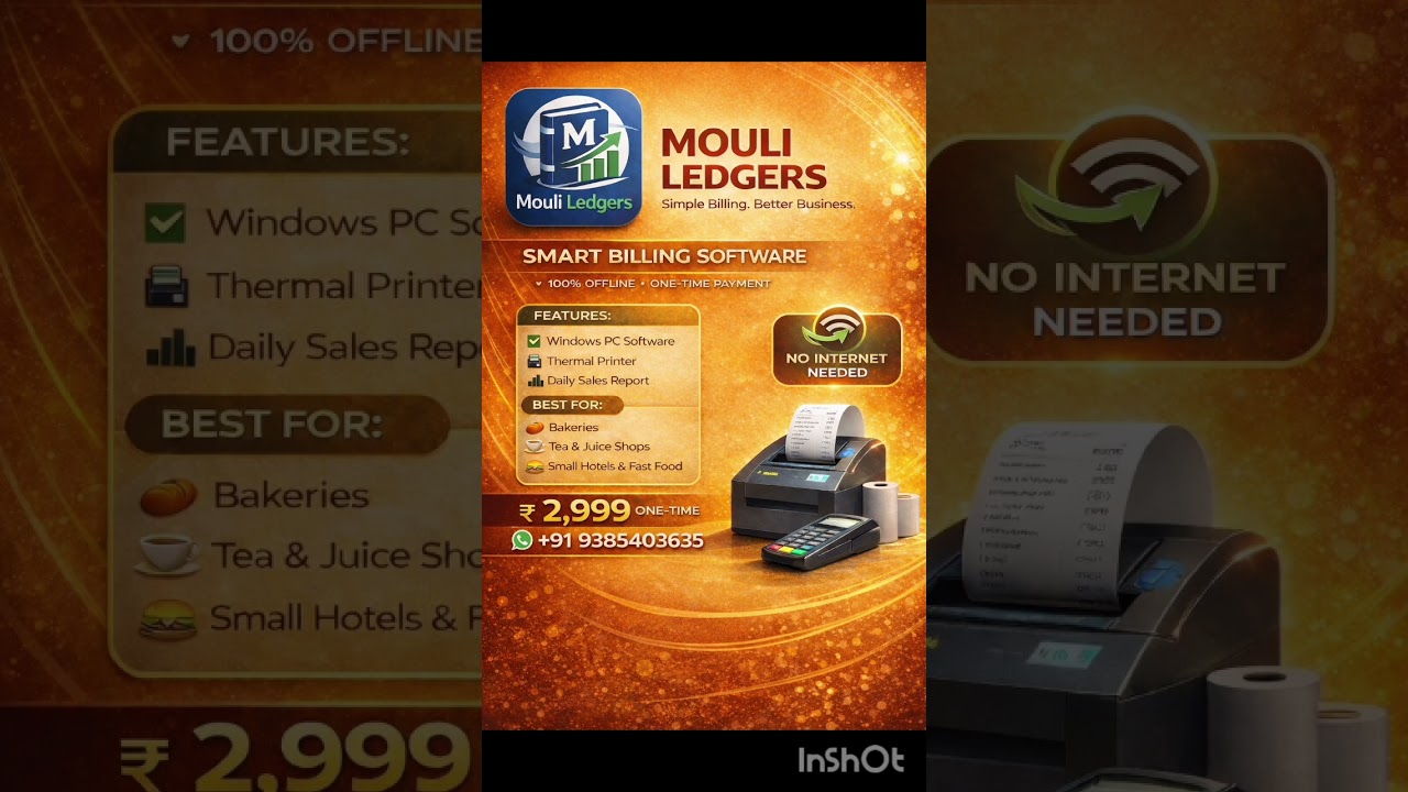 Billing Software for your' Bakery and Small Restaurant | Mouli Ledgers | Offline Billing Software
