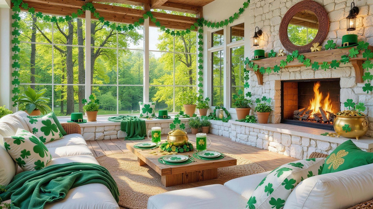 St Patrick’s Day Ambience ☘️ Enchanted Irish Forest Room ✨ Relaxing Celtic Music & Fireplace | 4K
