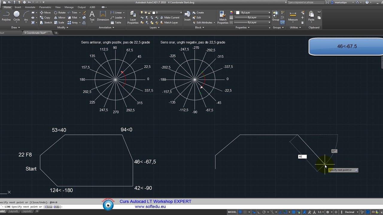 Coordonate Polare in Curs Autocad LT Workshop