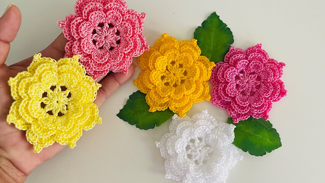 Flor de croche rápida e fácil para aplicação(crochet flower)