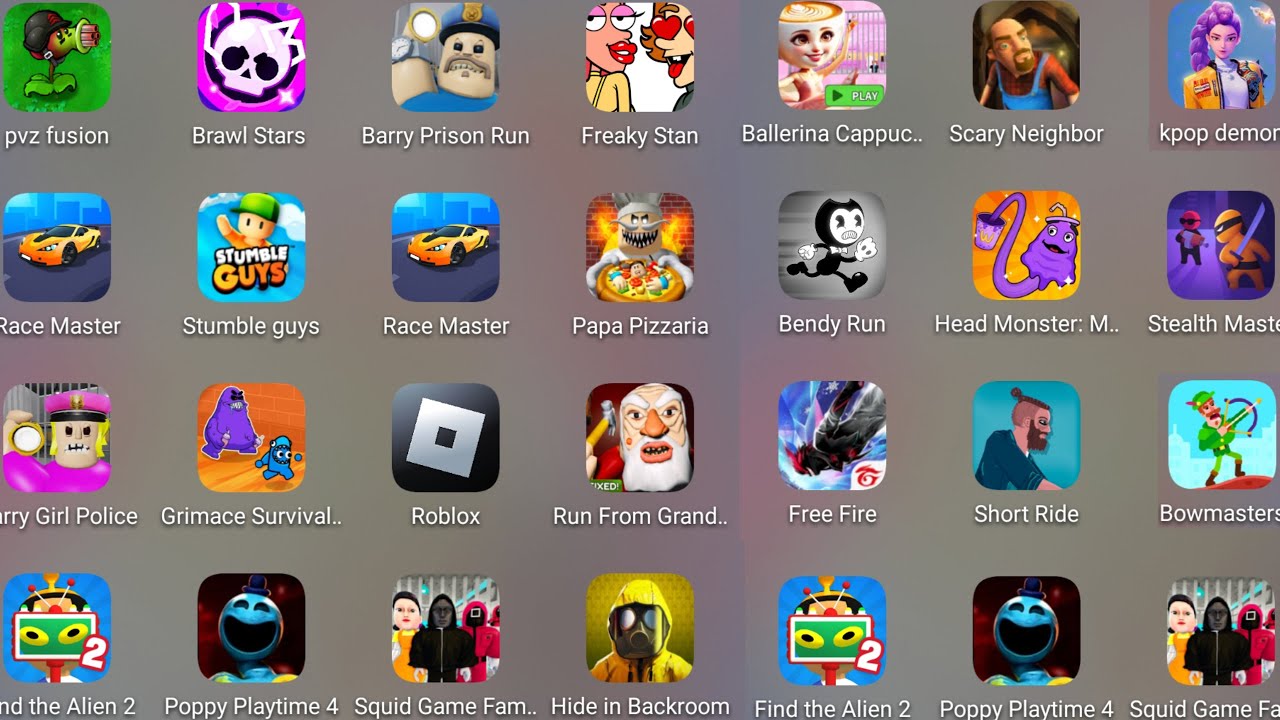 Roblox,Scary Teacher 3D,Poppy Playtime 4,Ballerina Capuchina,Stumble Guys,RUN FROM GRANDPA,Minecraft