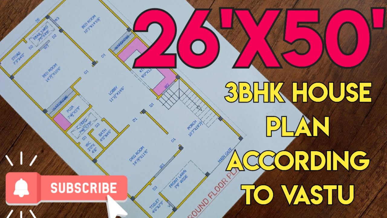 26'x50' House Plan | 3 BHK House Design | Vastu Plans