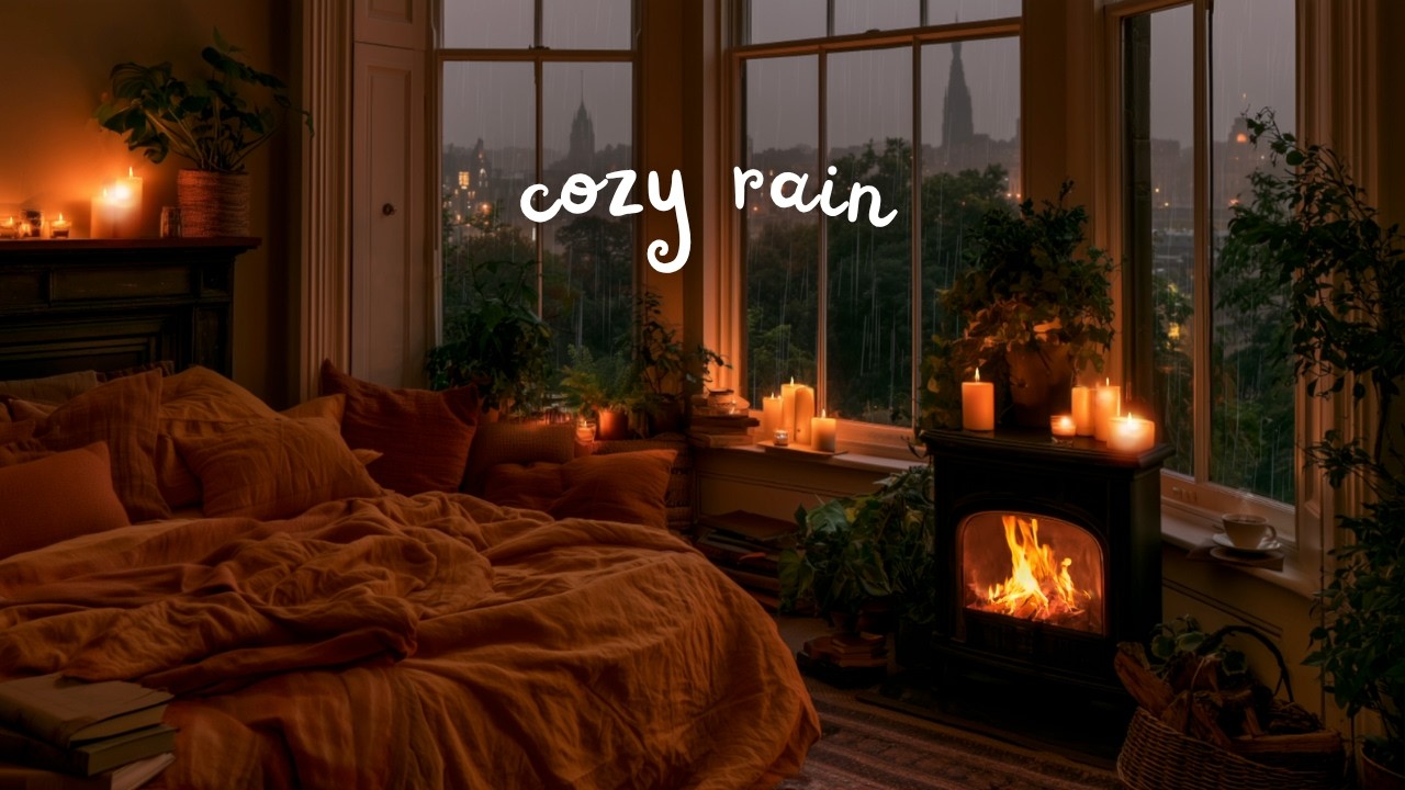 Settle in for a Cozy Autumn NightㅣFireplace, Heavy Rain & Thunder 🍂