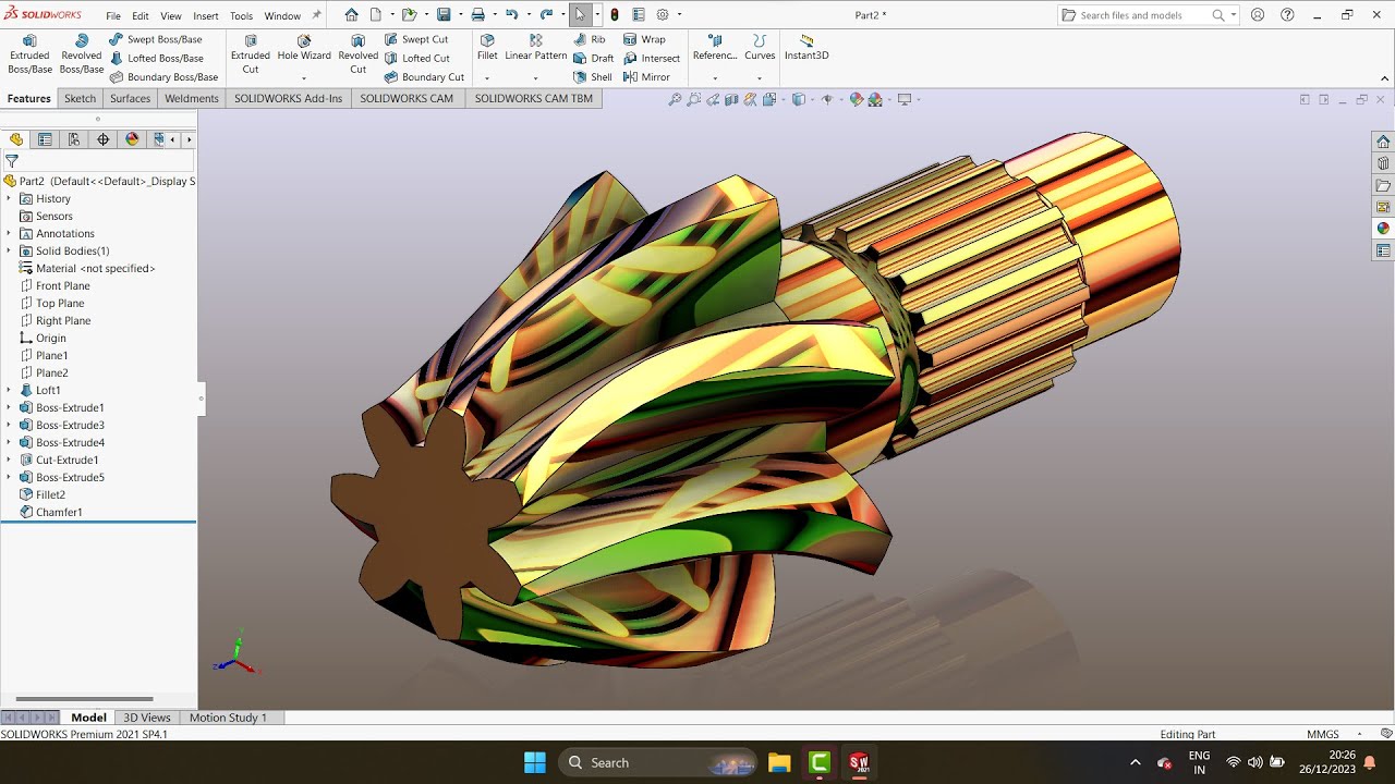 Tutorial Membuat Helical Bevel Gear di Solidworks | 4K 60 fps