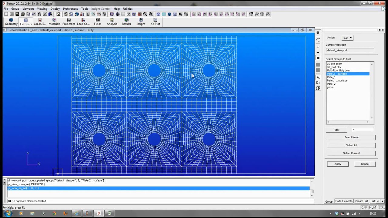 FEA of a multi row composite joint with deformable body contact