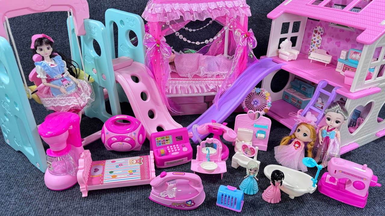 12 Minutes Satisfying with Unboxing Pink Doll Bed House Play Set Review Toys | ASMR