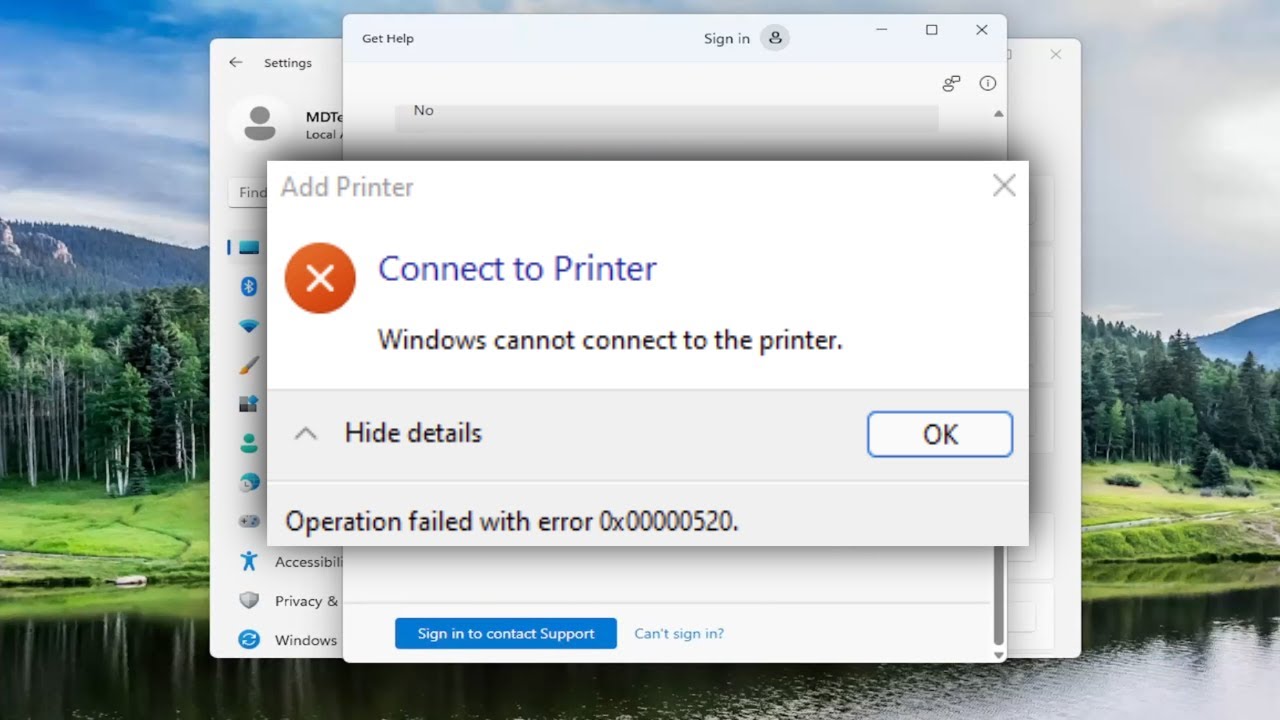 Ошибка 0x00000520, Windows не может подключиться к принтеру [Решение]