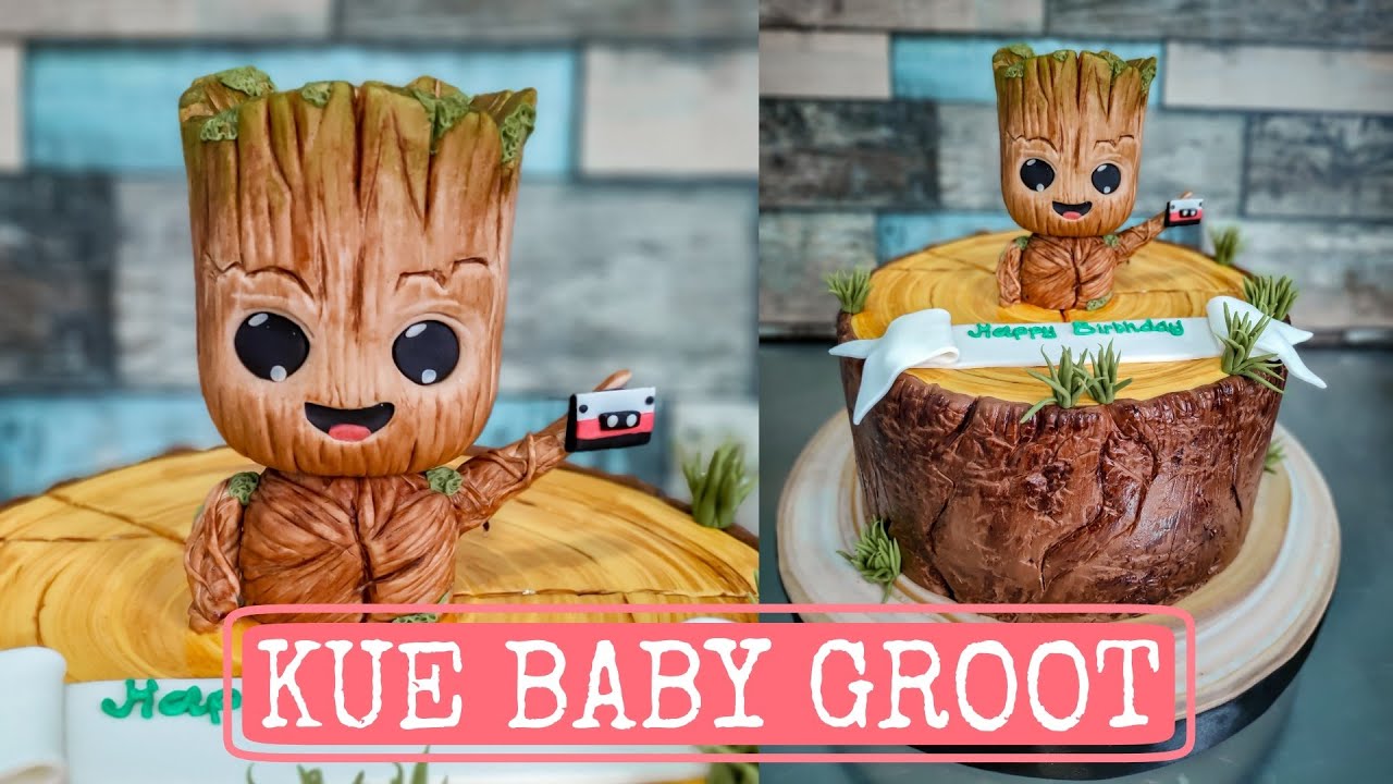 Dekor kue ulang tahun baby groot menggunakan fondant