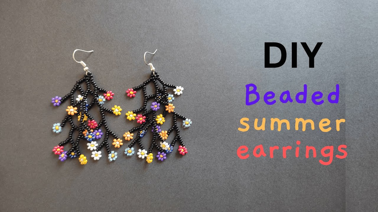 DIY flower earrings tutorial, seed bead flower earrings tutorial step by step