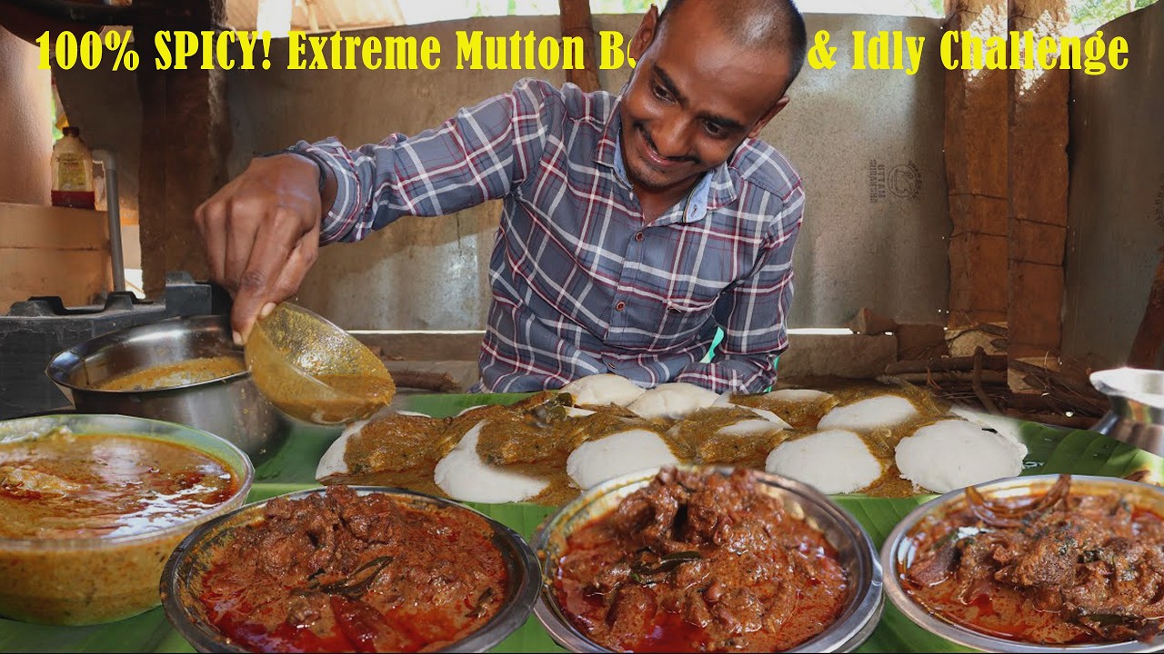 100% SPICY! Extreme Mutton Boti Curry & Idly Challenge | Non-Stop Eating! 🥵🥘