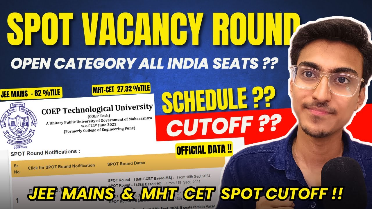 🚨 MHT CET 2024 | COEP PUNE SPOT Round Form Filling & Cutoff 🤩 SPOT INSTITUTIONAL ROUND Update