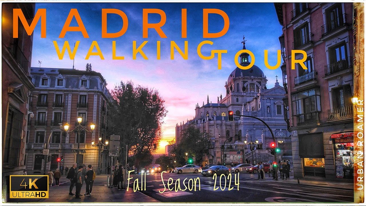 4K Autumn Walking Tour in Madrid: Experience Spain's Beauty during Sunset 🇪🇸 | Gran Via | Downtown 🍂