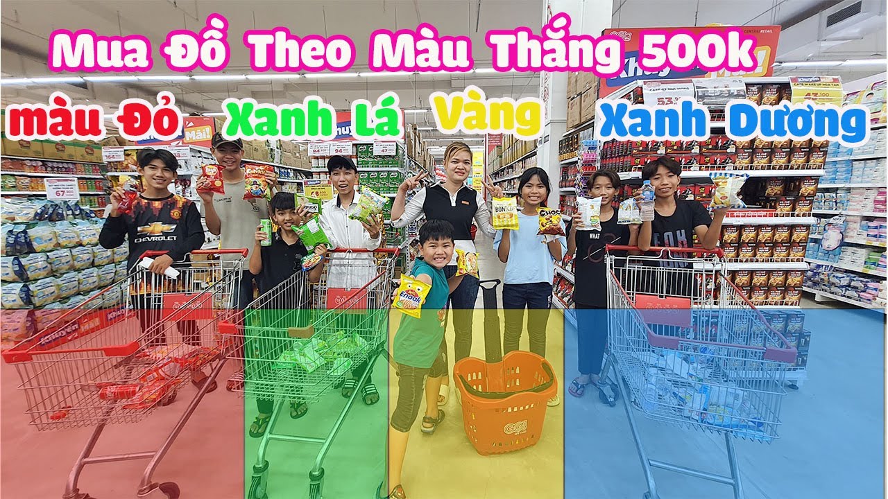Thử Thách 100k Vô Siêu Thị Mua Đồ Theo Màu Đội Thắng Được 500k [ Trang And Vinh ]