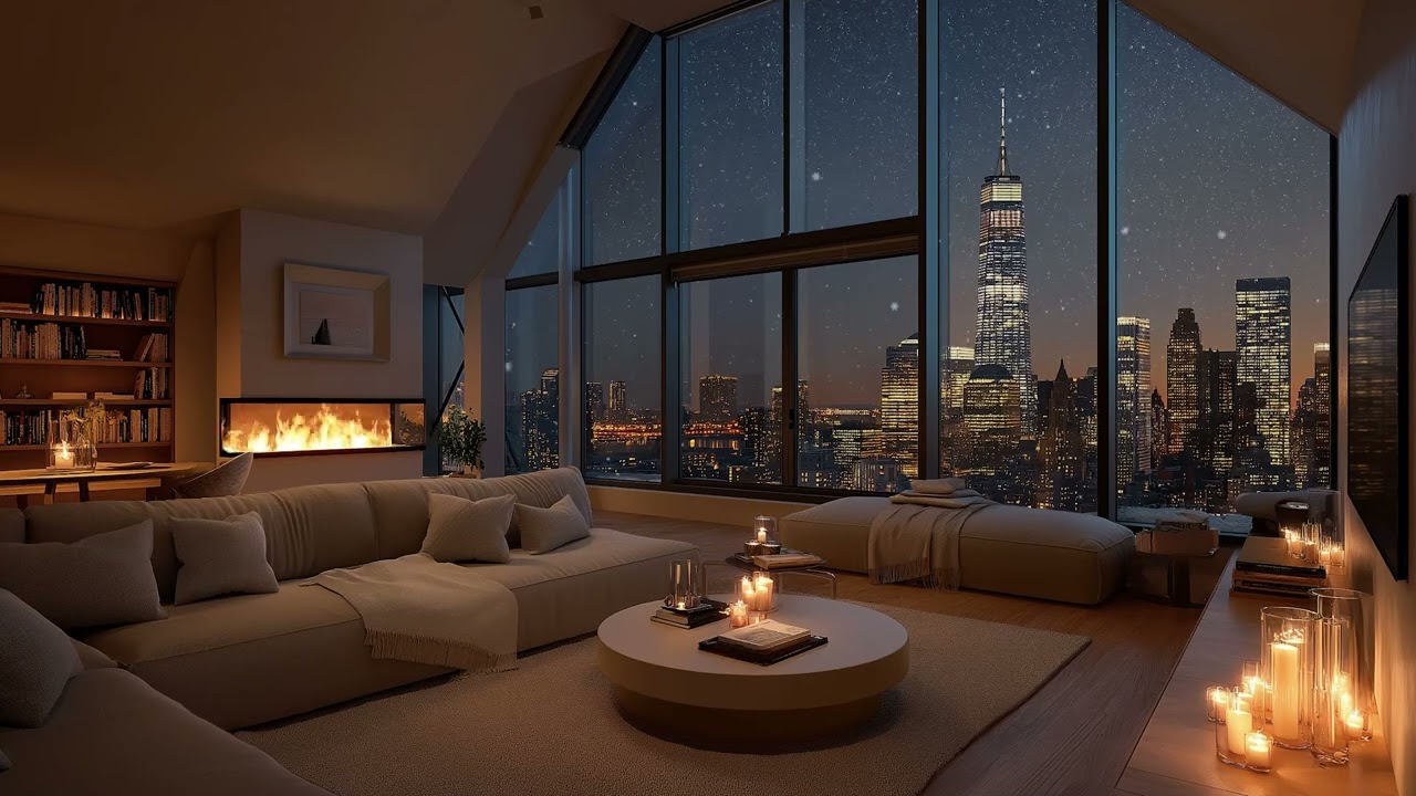 Snowy Winter Apartment Ambience ❄️ Relaxing Jazz Piano for Productivity