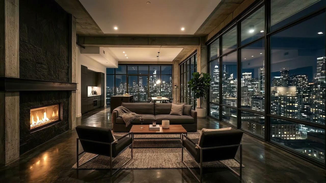4K City Loft Lounge Ambience | Chill Lo-Fi Beats for Relaxing & Focus