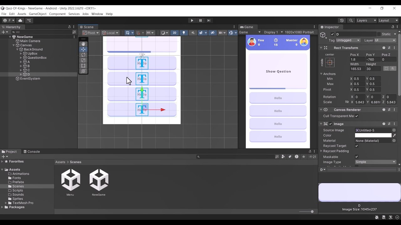 Designing the New Game Scene & Displaying Questions in Unity - E2