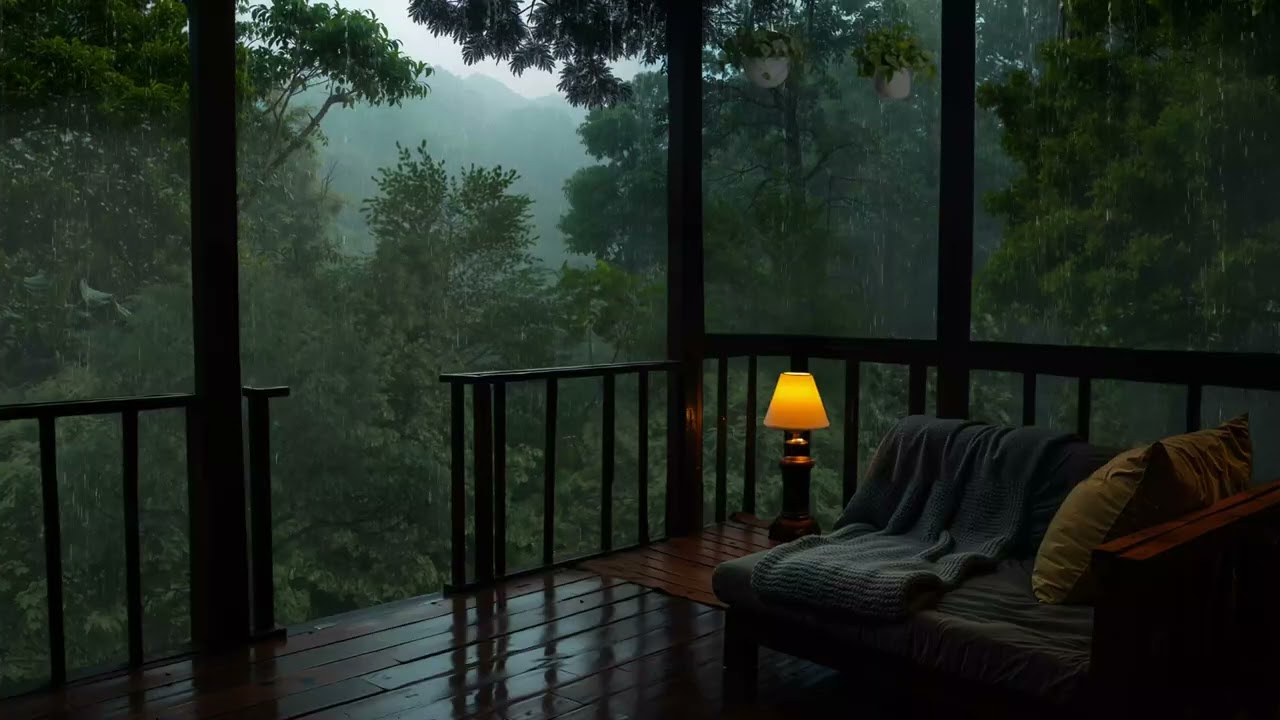 Forest Balcony Rain Ambience | Peaceful Rain Sounds for Focus and Study