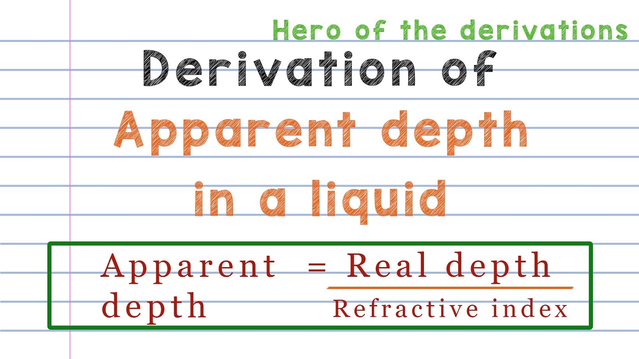 Derivation of relation between apparent depth and real depth in a liquid • HERO OF THE DERIVATIONS.