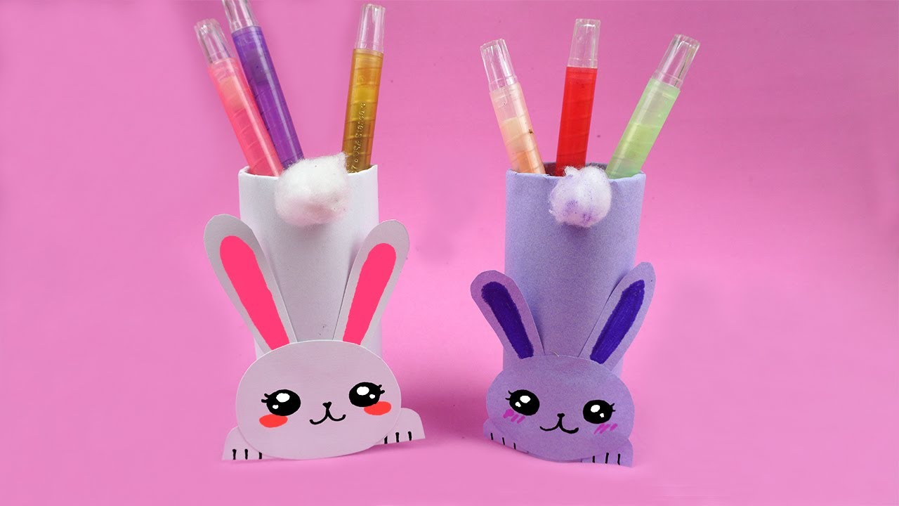 Stiftehalter osterhase aus Klopapierrollen - Osterhasen basteln mit klopapierrollen - Ostern basteln