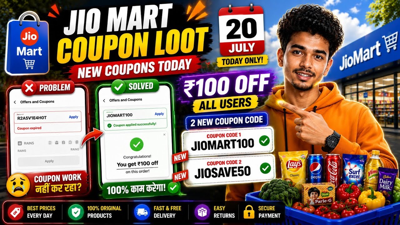 JioMart ₹100 OFF Coupon Code Today 🔥 | NEW100 Coupon Working | JioMart New User Offer 20 July 2026 