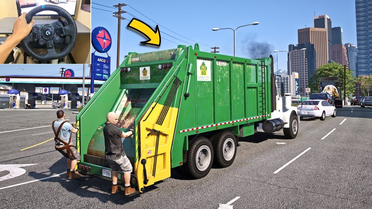 GTA 5 Lets Go To Work as Garbage Truck Driver in Los Santos - Steering Wheel Gameplay