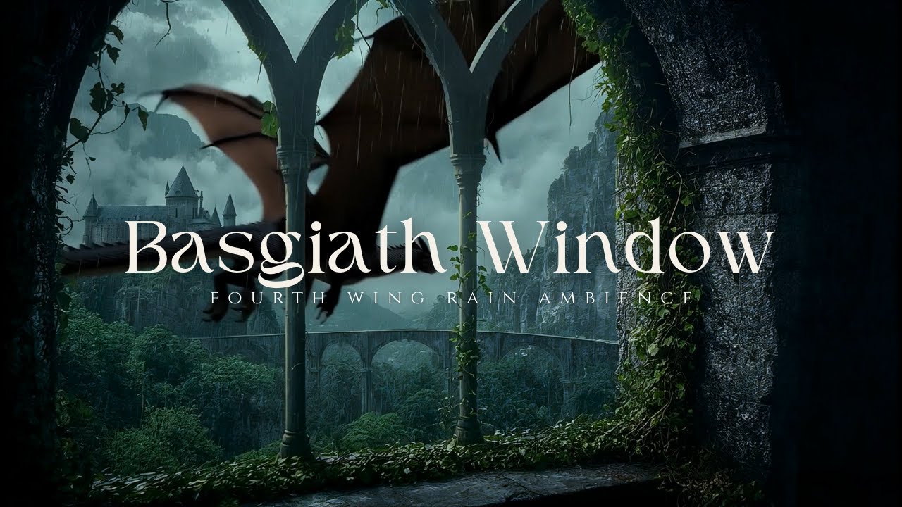 Rainy Basgiath Window Fourth Wing Ambience | Relax with rain, thunder, and dragon fly-bys 🌧️🐉