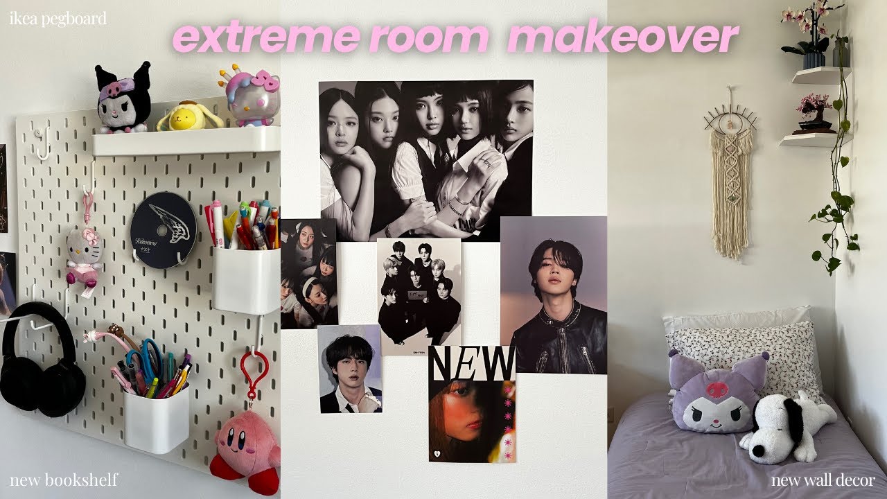 extreme room makeover 🎀 pinterest inspired, painting my room, ikea pegboard, new wall decor