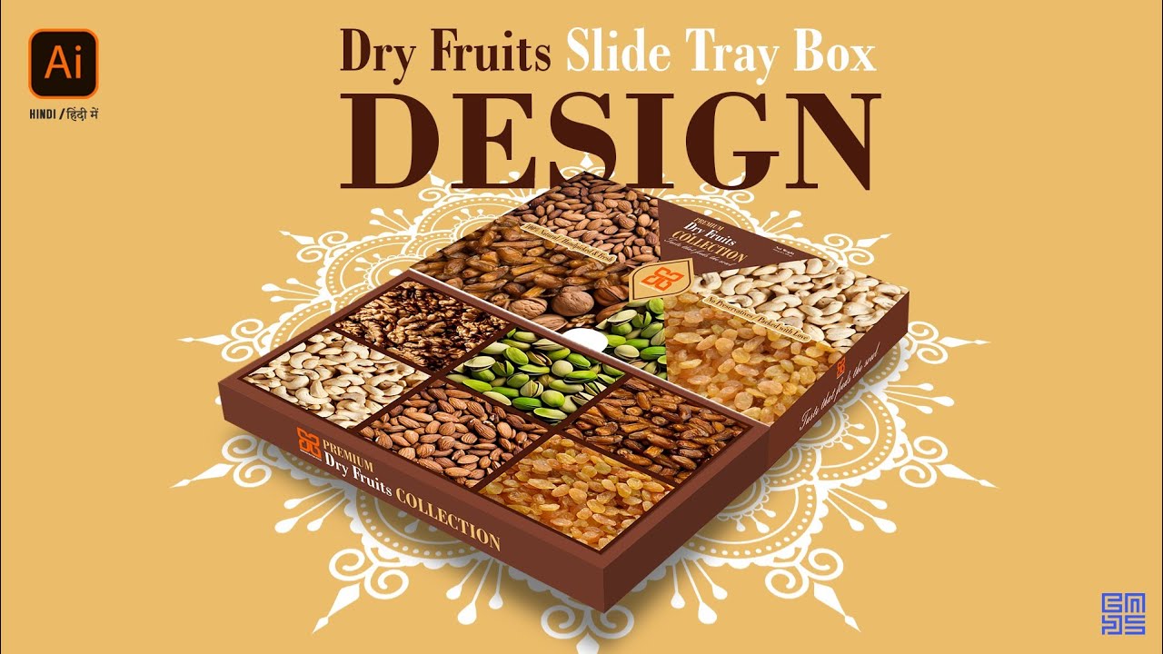Dry Fruits Slide Tray Gift Box Packaging Design in Adobe illustrator HINDI / हिंदी में 