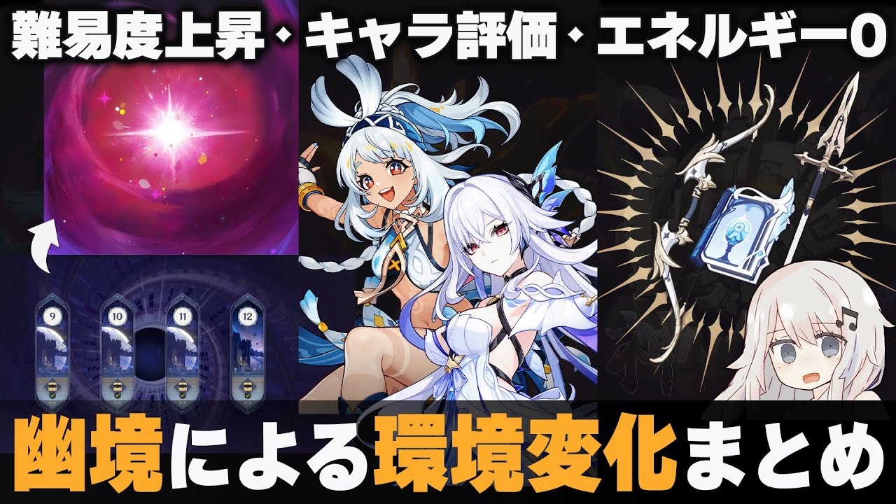 【原神】幽境の激戦でどう変わった？難易度上昇・エネルギー0・3PT必要などの影響による環境や考え方の変化を見ていく動画