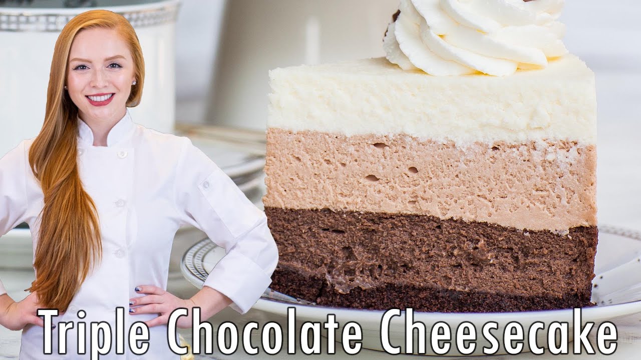 TRIPLE Chocolate Cheesecake - Layered Cheesecake Recipe!! With Dark, Milk & White Chocolate!