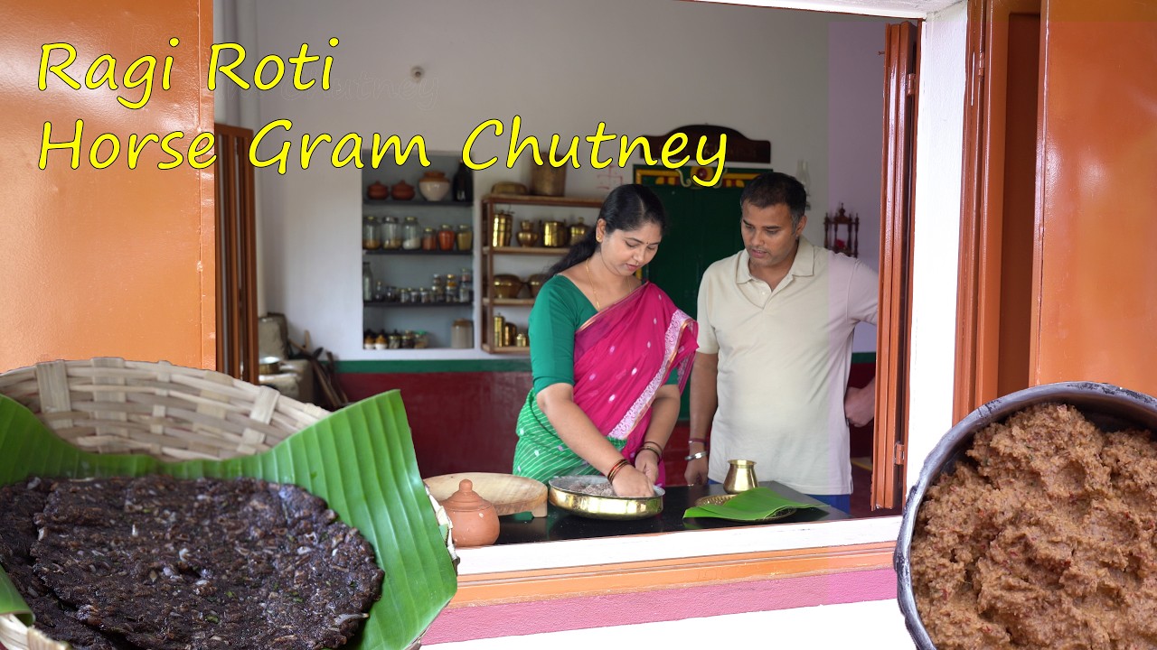 Traditional Ragi Roti & Horse gram Chutney | Village Cooking on Wood Stove | Mud Pot and Banana Leaf