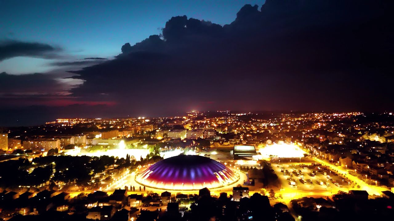 Zadar night storm, lightning strikes over Croatia
