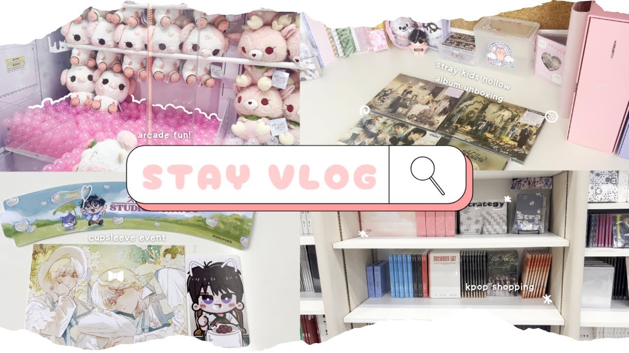 [STAY VLOG] .𖥔 ݁ ˖𓂃.☘︎ ݁˖ stray kids hollow album + membership unboxing, arcades, kpop stores