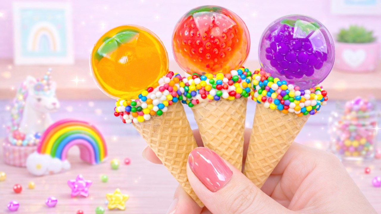 🌈 How To Make Crystal Clear Rainbow Jelly Ice Cream Cones 🍦✨ | Sara Mini Cake