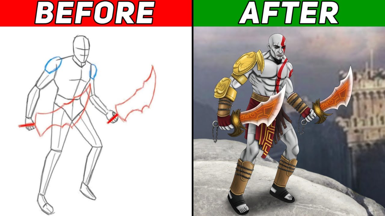 Drawing - Kratos from God of War (full body) || #godofwar 